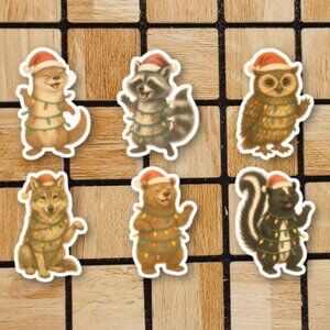 Christmas Animal Vinyl Sticker Pack of 6 Stickers - Holiday Die Cut Sticker Set